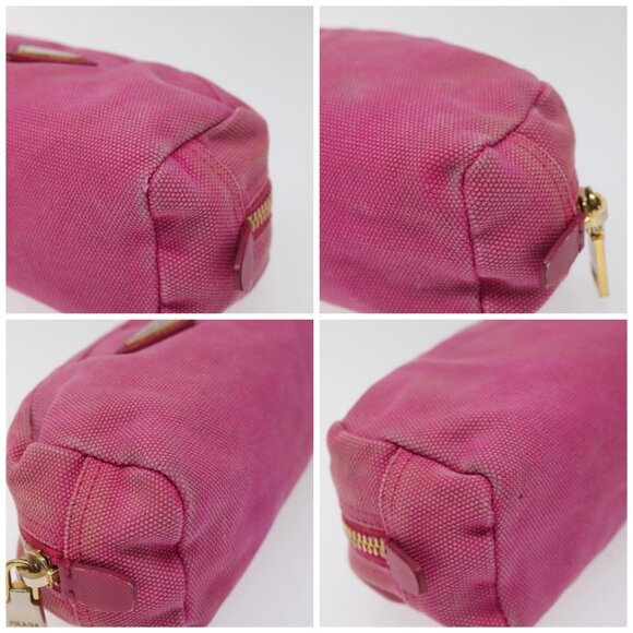 PRADA Pouch Canvas Pink Gold Auth hk2039 - Picture 12 of 13
